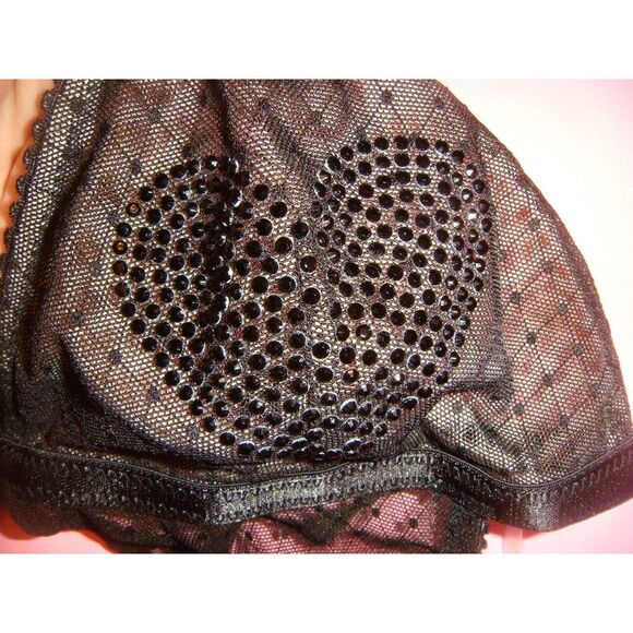 Victoria's Secret M BRALETTE BRA SET+thong+TEDDY BLACK mesh heart CRYSTALLIZED - Picture 4 of 7
